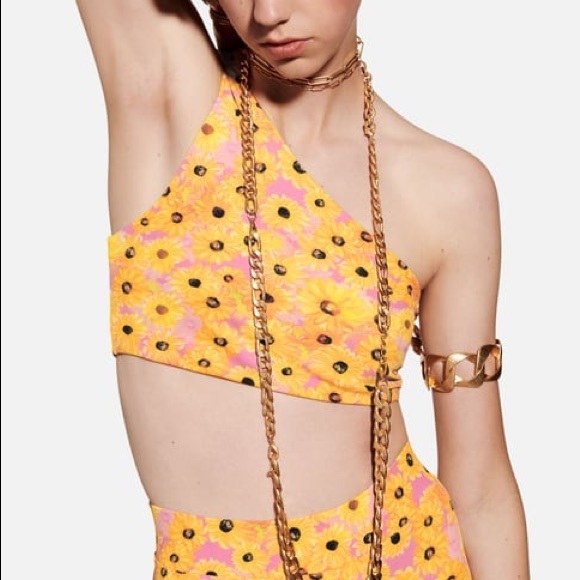NWT Zara cropped one shoulder retro sunflower print top - Picture 3 of 8